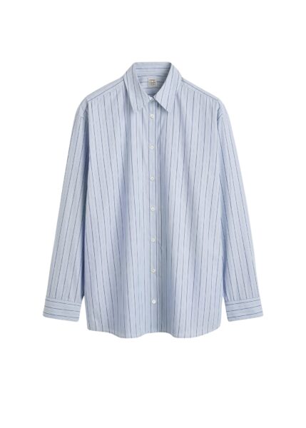 Totême Classic stripe shirt in Ice / Azure - Tops - Scandinavian Minimalist Luxury at Luxury Shoes 