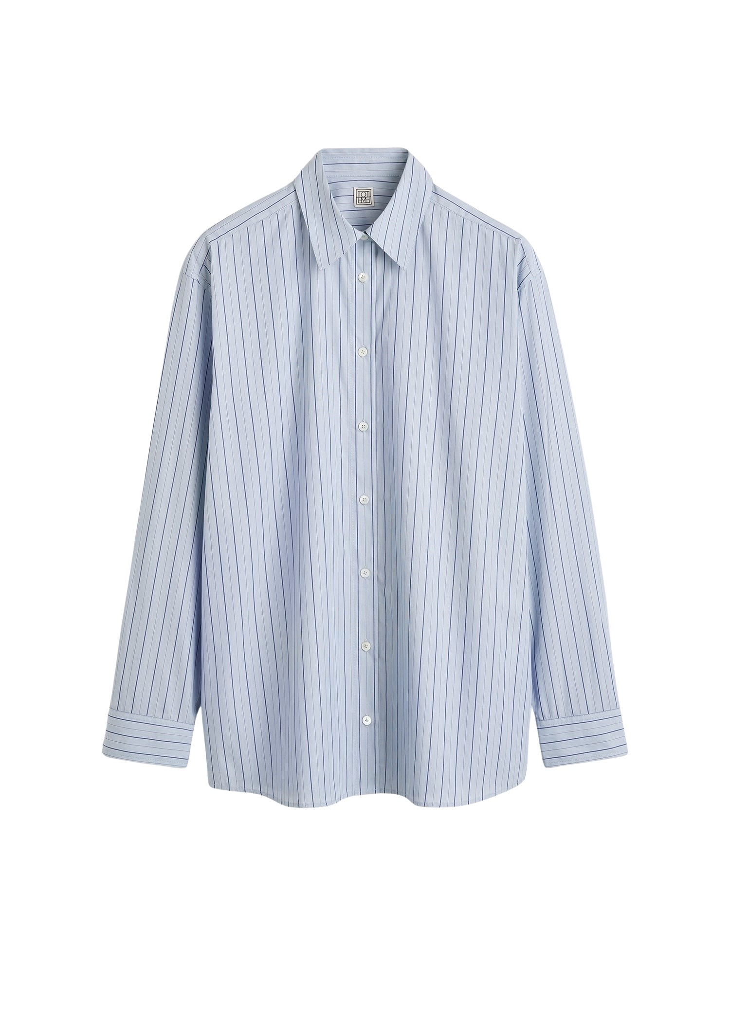 Totême Classic stripe shirt in Ice / Azure - Tops - Scandinavian Minimalist Luxury at Luxury Shoes 
