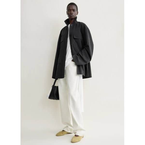 Toteme Collared drawstring jacket in Black, view 2
