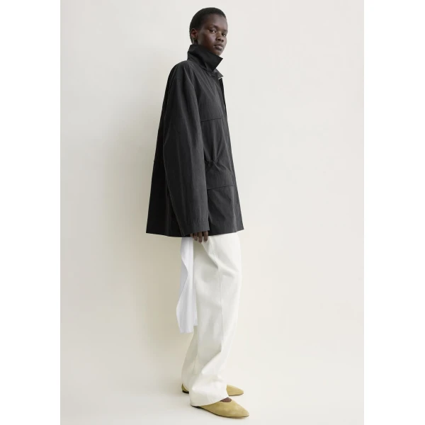 Toteme Collared drawstring jacket in Black, view 3