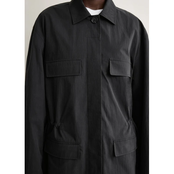 Toteme Collared drawstring jacket in Black, view 6
