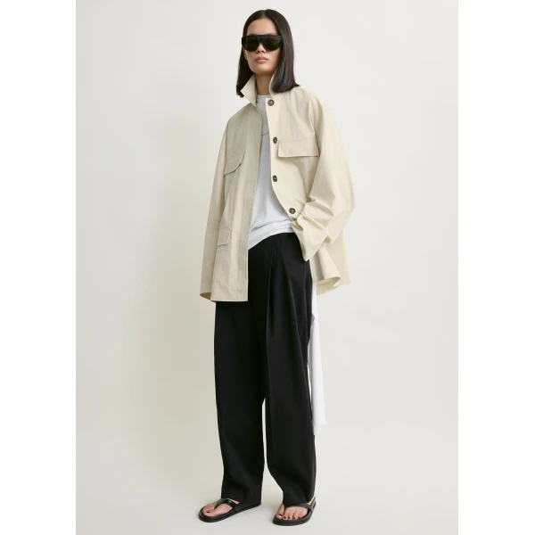 Toteme Collared drawstring jacket in Oyster, view 2