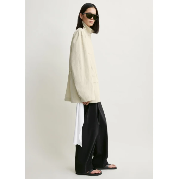 Toteme Collared drawstring jacket in Oyster, view 3