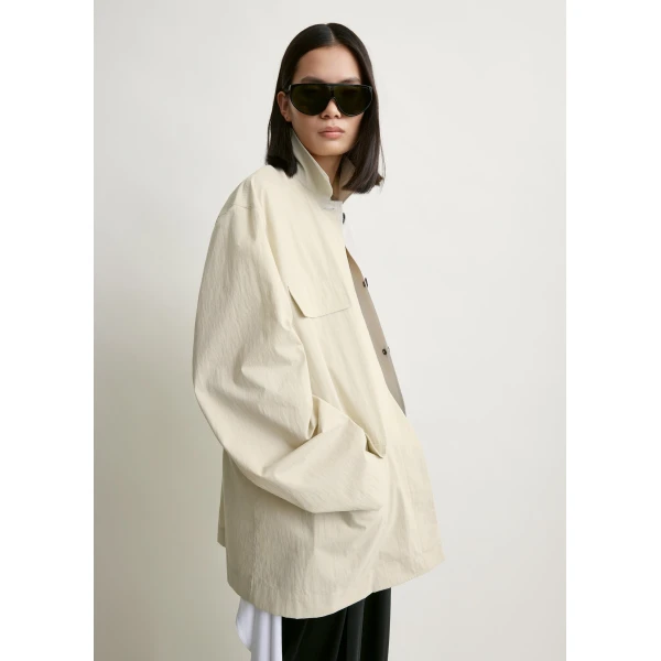 Toteme Collared drawstring jacket in Oyster, view 5