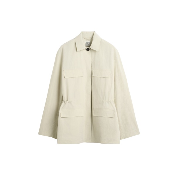Totême Collared drawstring jacket in Oyster - Jackets - Scandinavian Minimalist Luxury at Luxury Shoes 