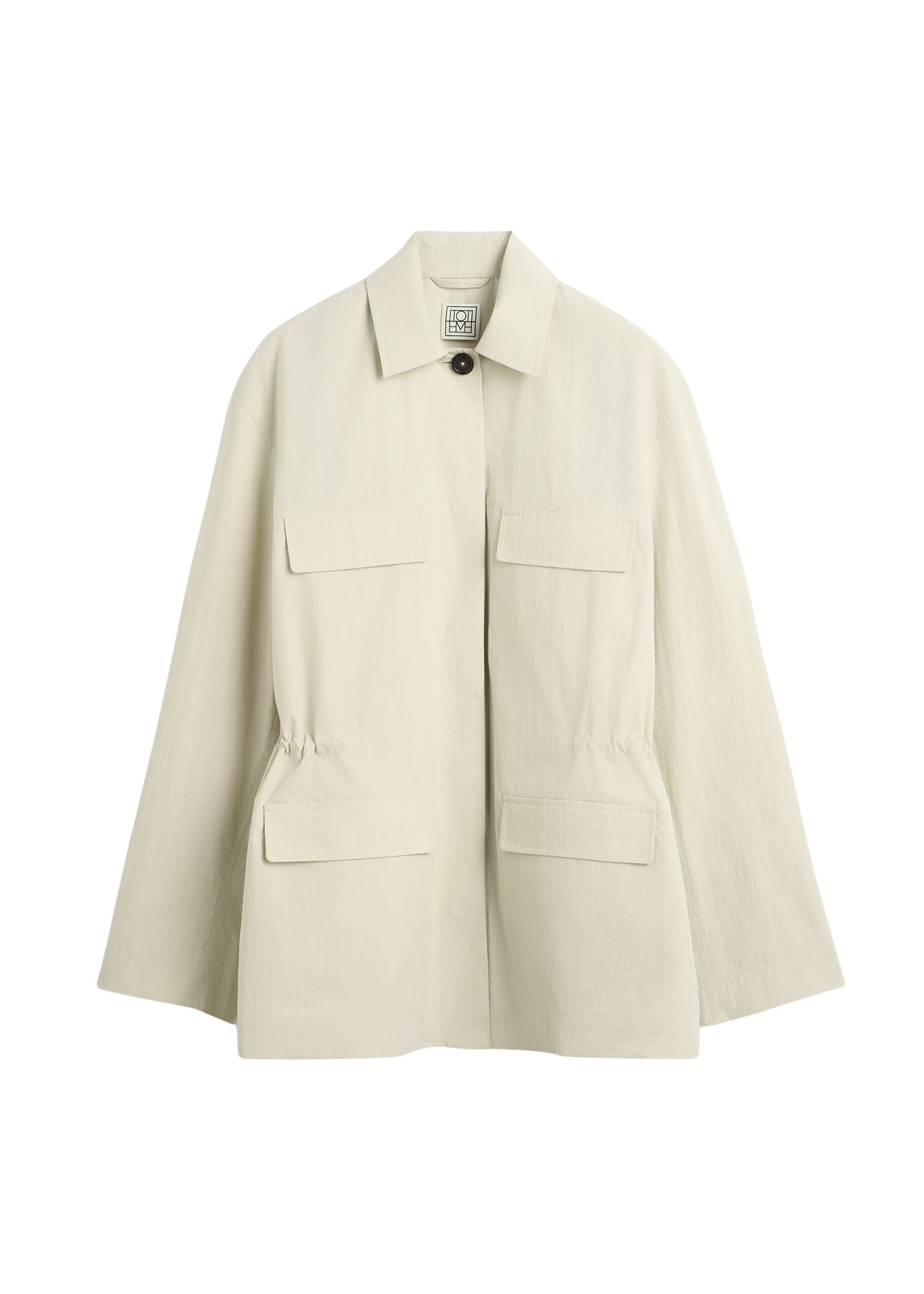 Totême Collared drawstring jacket in Oyster - Jackets - Scandinavian Minimalist Luxury at Luxury Shoes 