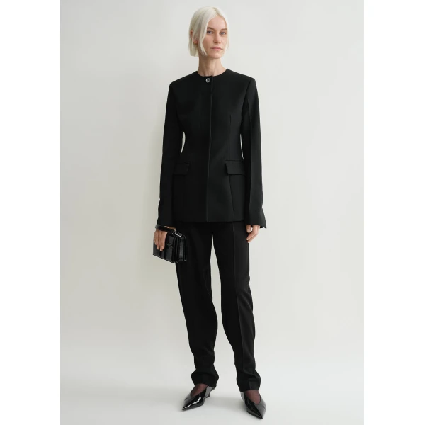 Toteme Collarless cinched jacket in Black, view 2
