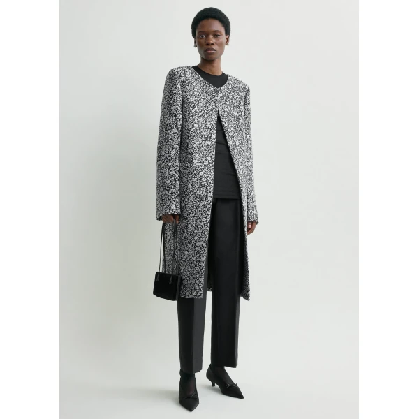 Toteme Collarless floral coat in White / Black, view 2