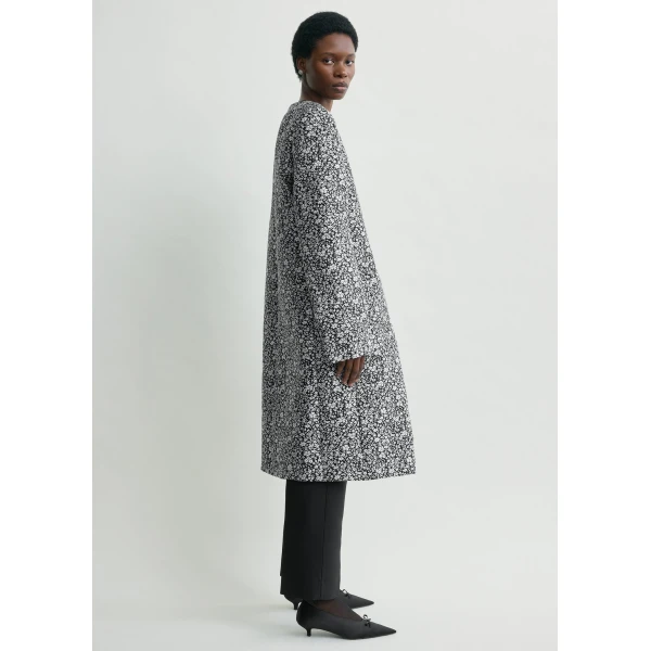 Toteme Collarless floral coat in White / Black, view 3