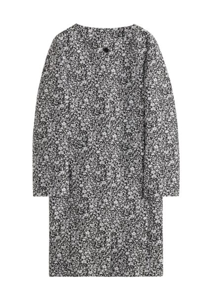 Totême Collarless floral coat in White / Black - Coats - Scandinavian Minimalist Luxury at Luxury Shoes 