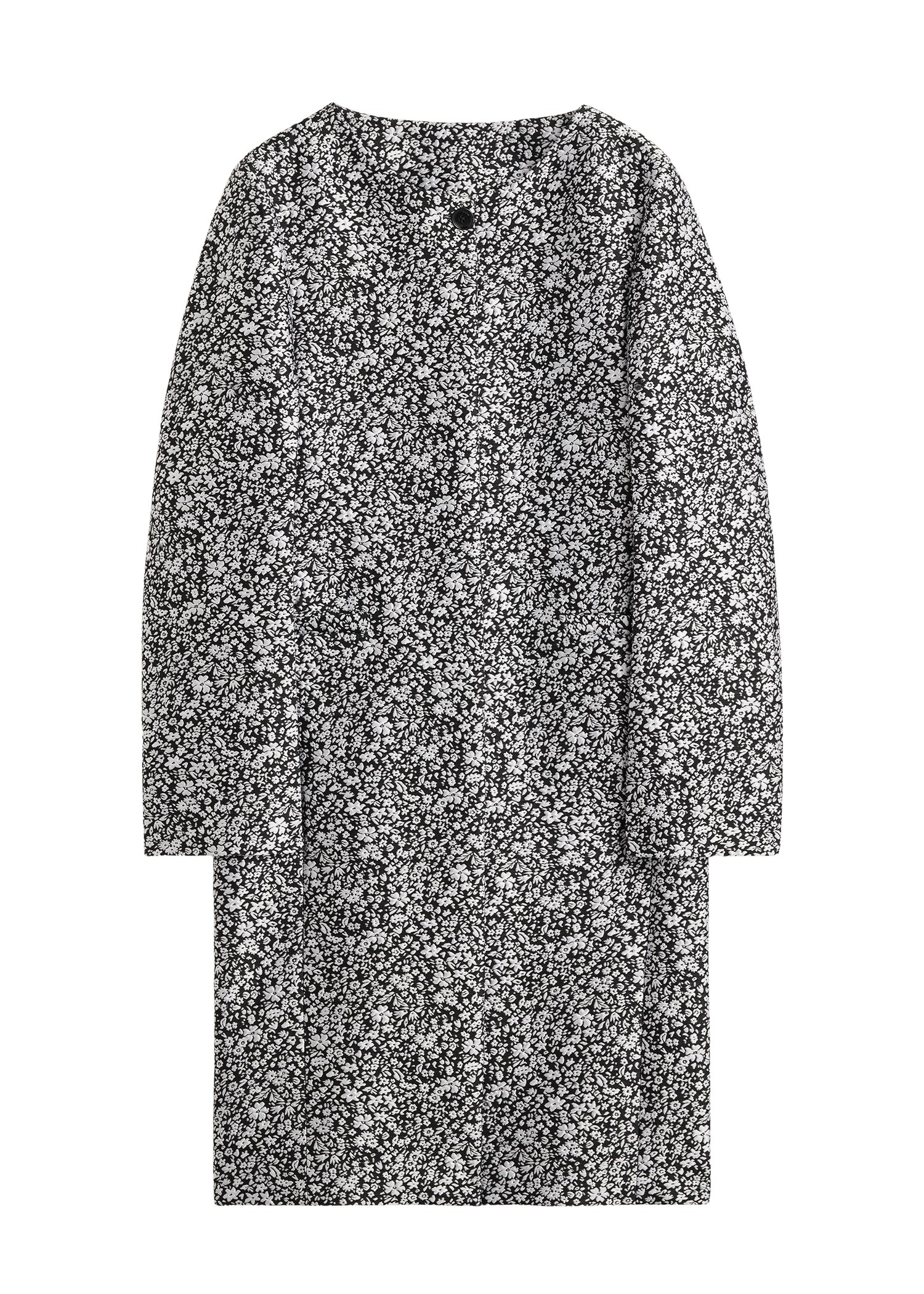 Totême Collarless floral coat in White / Black - Coats - Scandinavian Minimalist Luxury at Luxury Shoes 