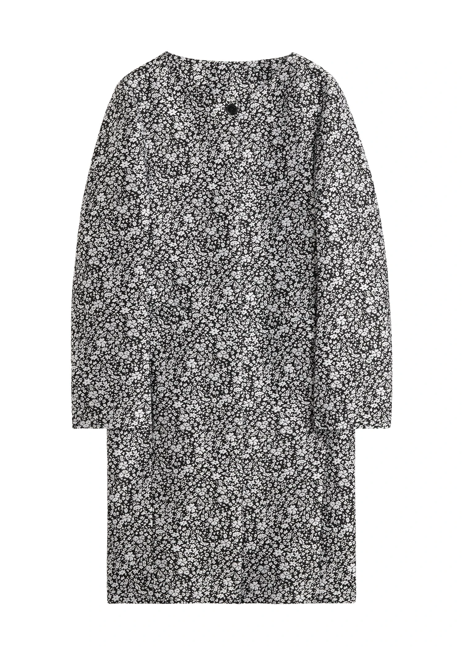 Collarless floral coat in White / Black