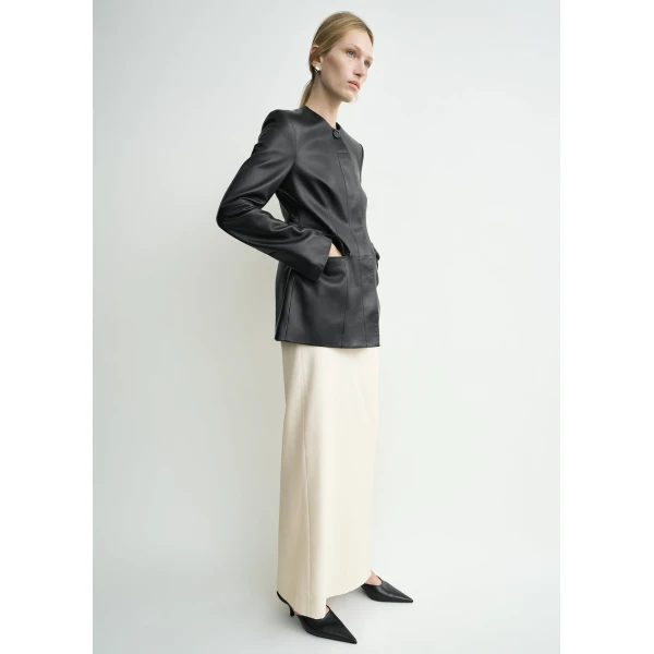 Toteme Collarless leather jacket in Black, view 3
