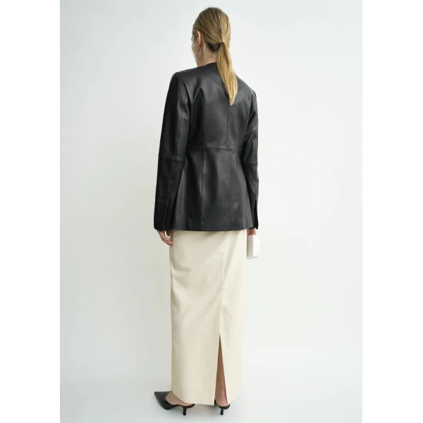 Toteme Collarless leather jacket in Black, view 4