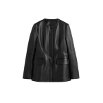 Toteme Collarless leather jacket in Black