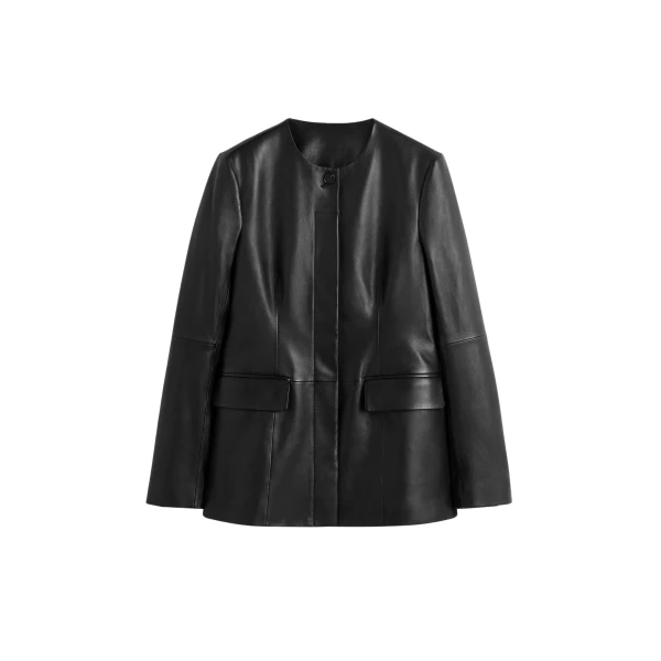 Toteme Collarless leather jacket in Black