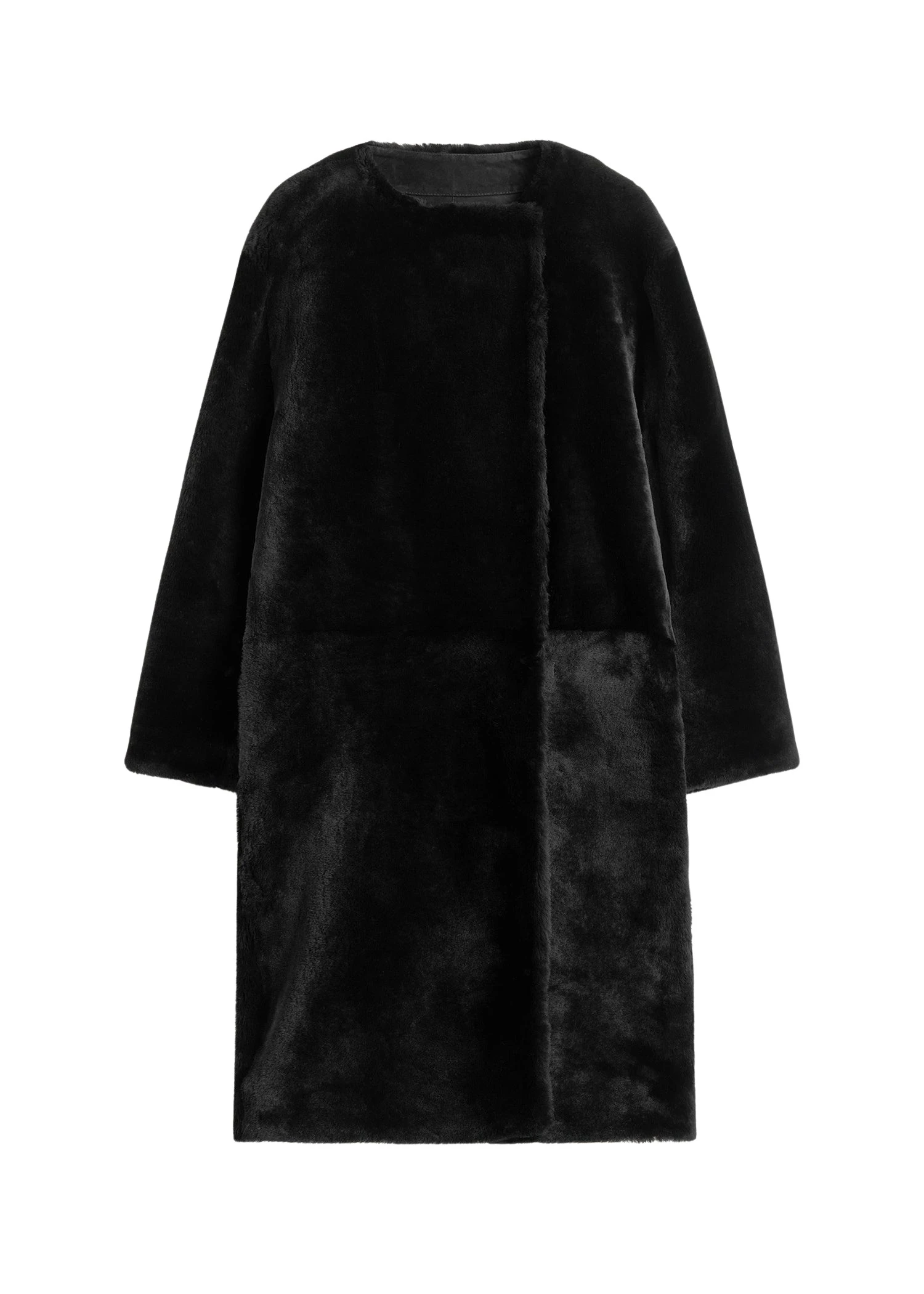 Toteme-Collarless-shearling-coat-in-Black47406_nobg Toteme Collarless shearling coat in Black