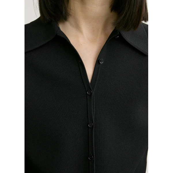Toteme Compact knit buttoned top in Black, view 6