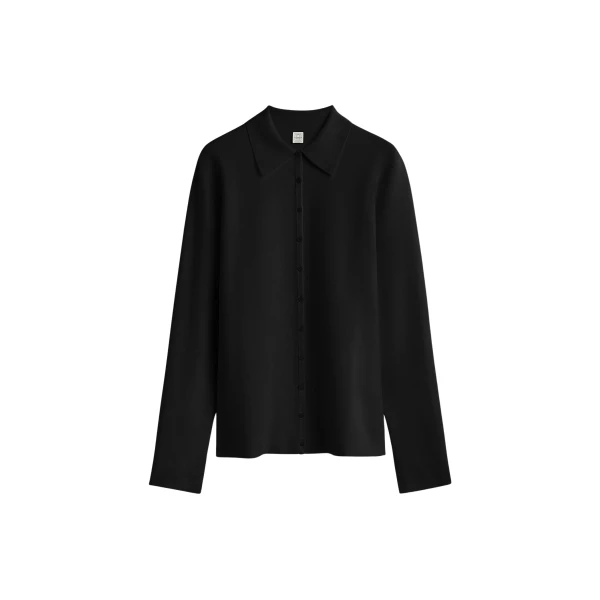 Toteme Compact knit buttoned top in Black