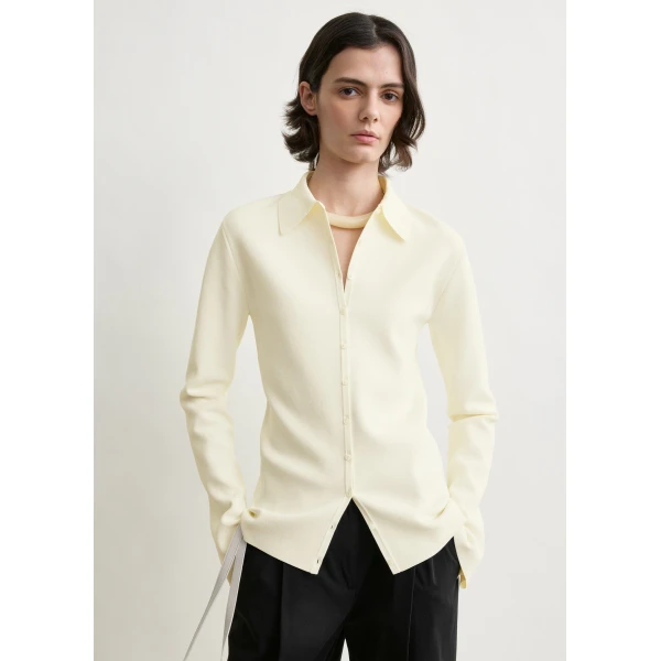 Toteme Compact knit buttoned top in White, view 5