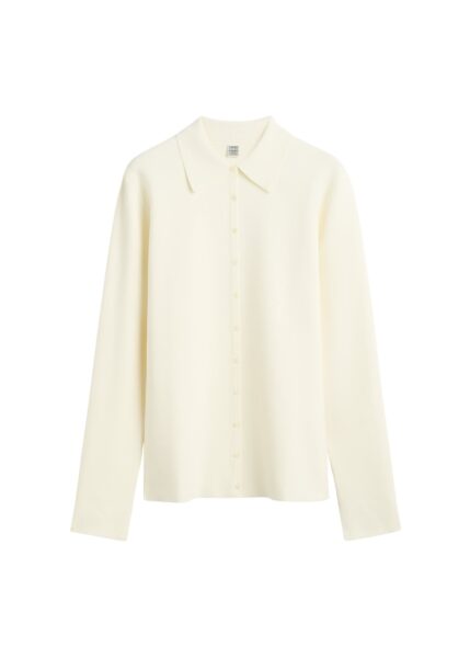 Totême Compact knit buttoned top in White - Knitwear - Scandinavian Minimalist Luxury at Luxury Shoes 