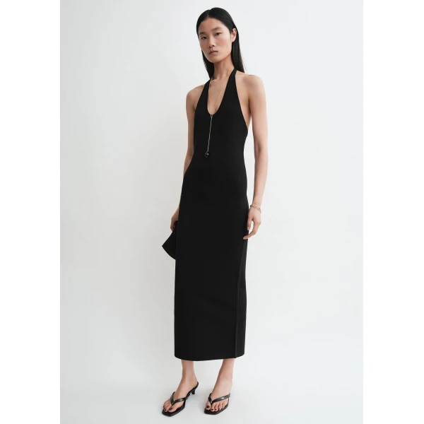 Toteme Compact knit halter dress in Black, view 2
