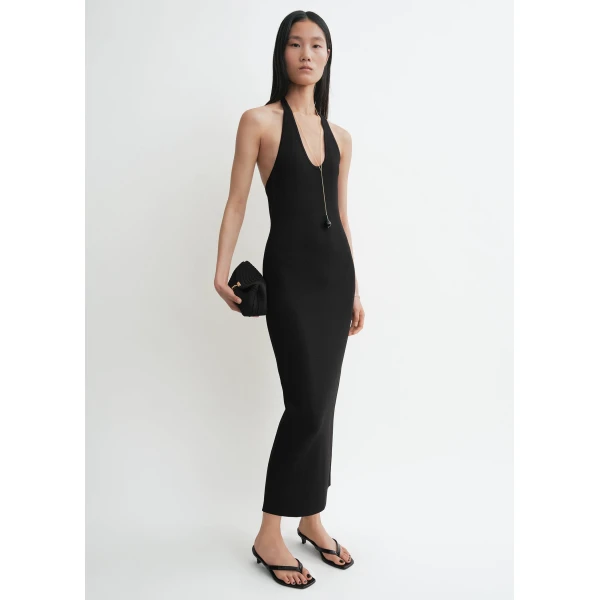 Toteme Compact knit halter dress in Black, view 3