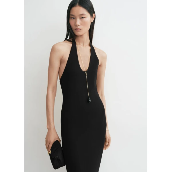 Toteme Compact knit halter dress in Black, view 5