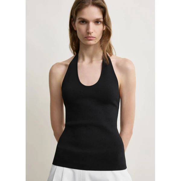Toteme Compact knit halter top in Black, view 4