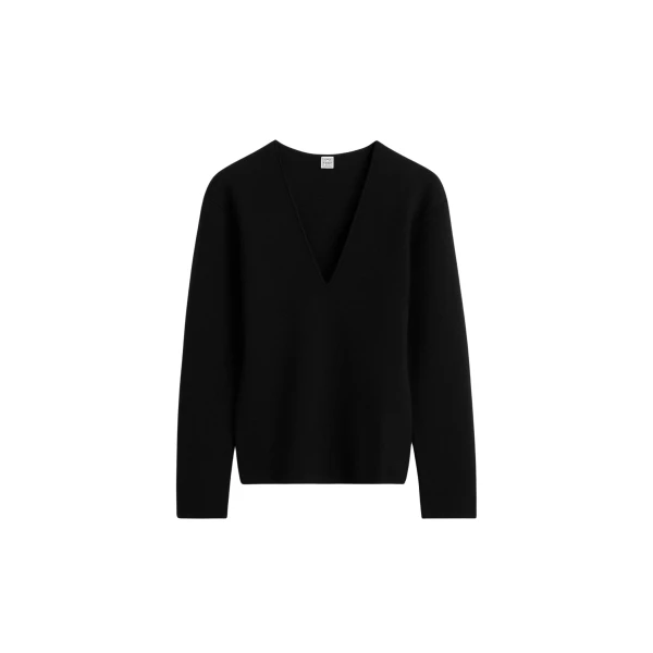 Toteme Compact knit v-neck in Black
