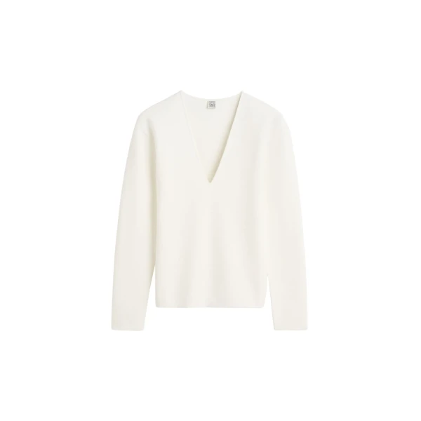 Toteme Compact knit v-neck in Off-white