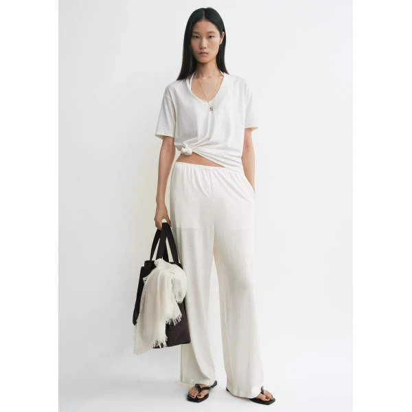 Toteme Cotton silk pj bottoms in Off-white, view 2