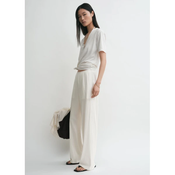 Toteme Cotton silk pj bottoms in Off-white, view 3
