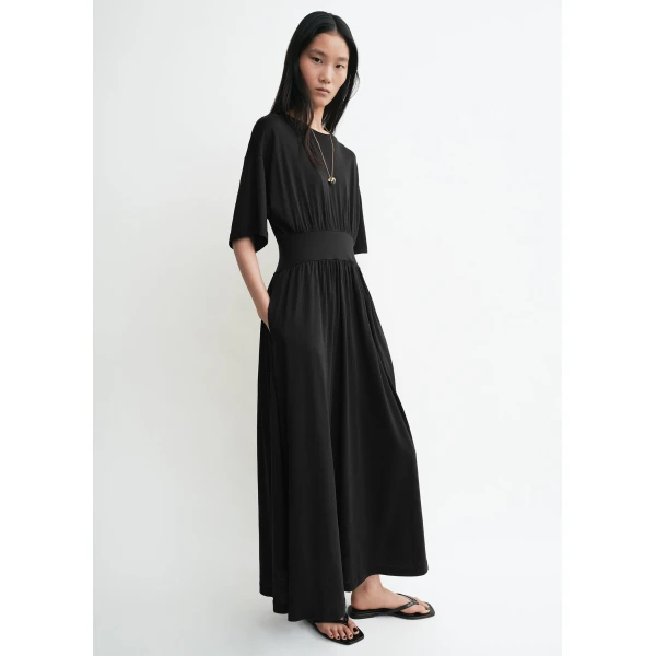 Toteme Cotton silk tee dress in Black, view 3