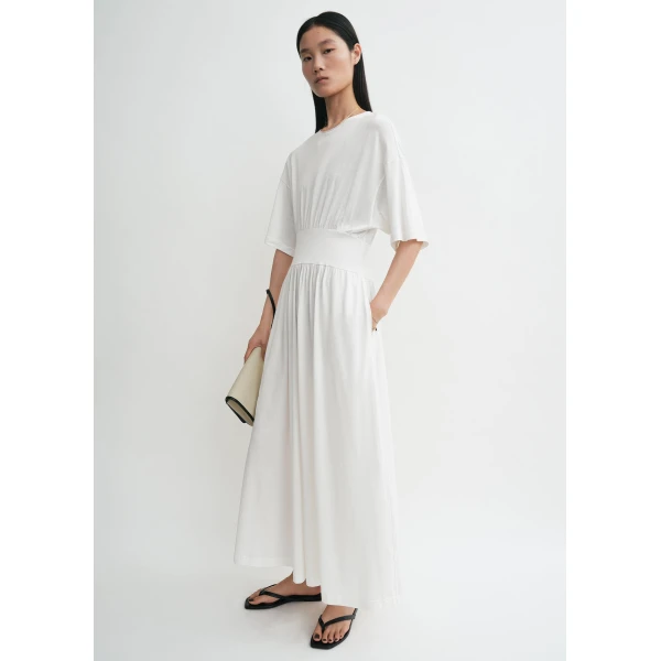 Toteme Cotton silk tee dress in Off-white, view 2