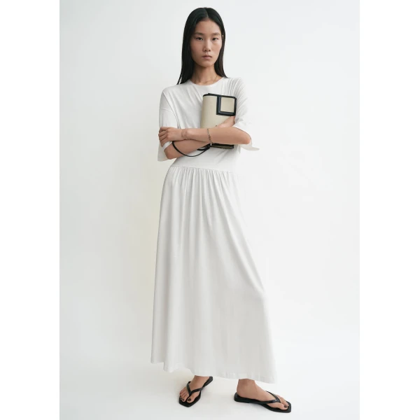 Toteme Cotton silk tee dress in Off-white, view 3