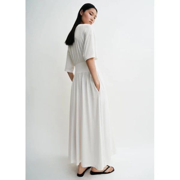 Toteme Cotton silk tee dress in Off-white, view 4