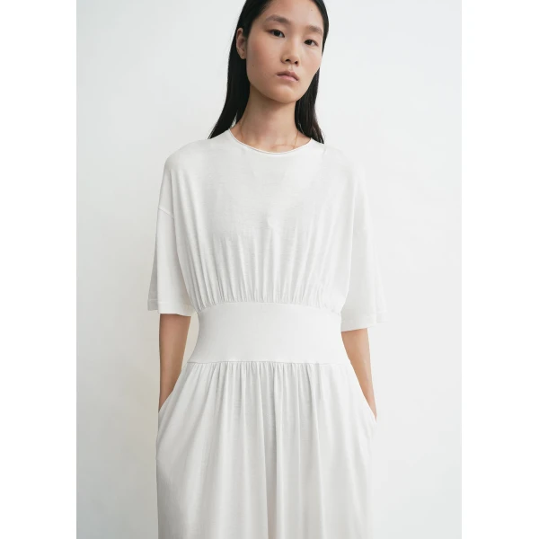 Toteme Cotton silk tee dress in Off-white, view 5
