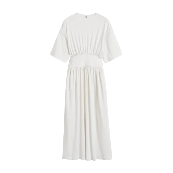Toteme Cotton silk tee dress in Off-white