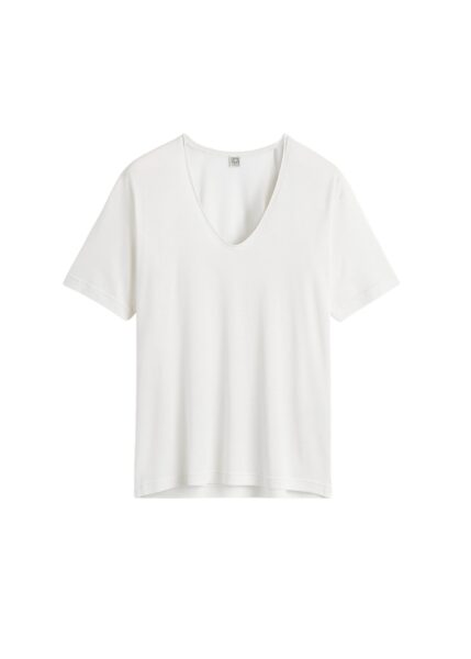 Totême Cotton silk tee in Off-white - Tops - Scandinavian Minimalist Luxury at Luxury Shoes 