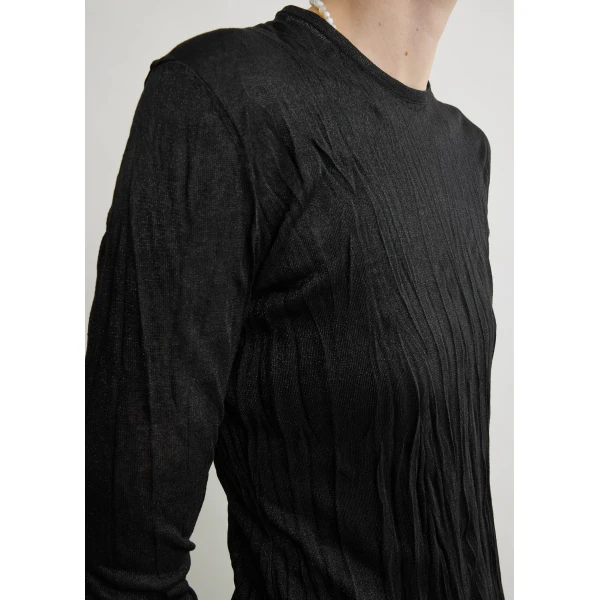 Toteme Crinkled knit long-sleeve dress in Black, view 6