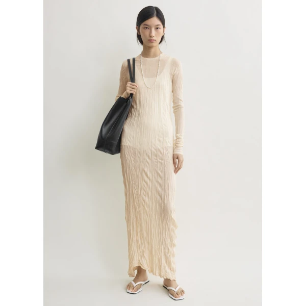 Toteme Crinkled knit long-sleeve dress in Pale apricot, view 2