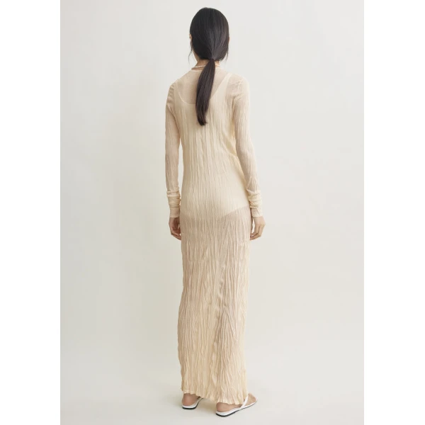 Toteme Crinkled knit long-sleeve dress in Pale apricot, view 3