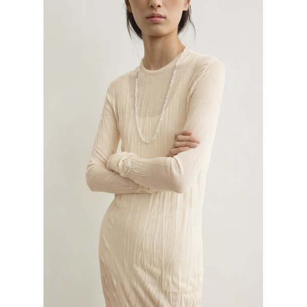 Toteme Crinkled knit long-sleeve dress in Pale apricot, view 4