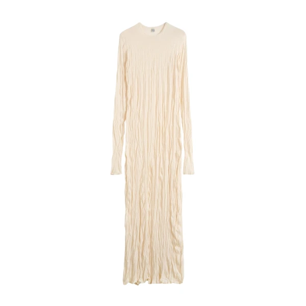 Toteme Crinkled knit long-sleeve dress in Pale apricot