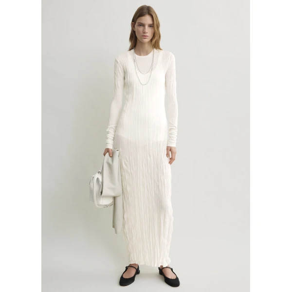 Toteme Crinkled knit long-sleeve dress in White, view 2