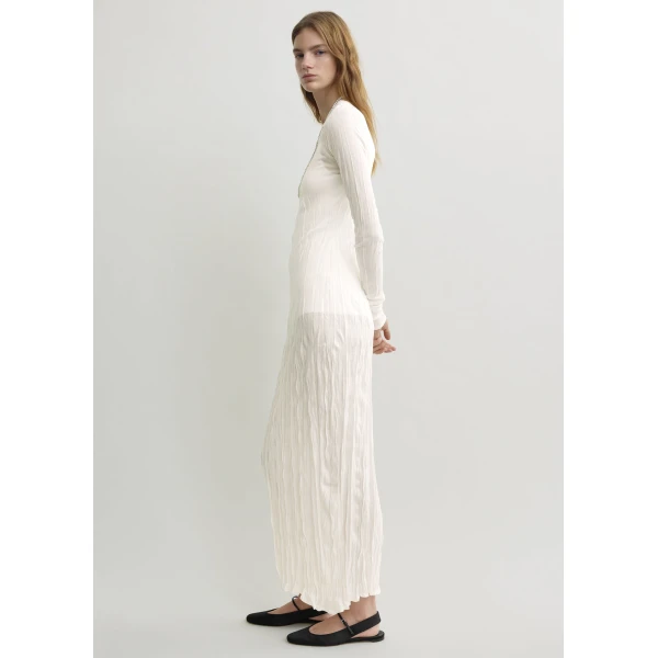 Toteme Crinkled knit long-sleeve dress in White, view 3