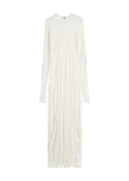 Totême Crinkled knit long-sleeve dress in White - Dresses - Scandinavian Minimalist Luxury at Luxury Shoes 