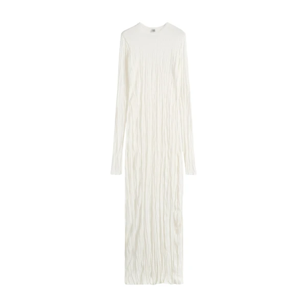 Toteme Crinkled knit long-sleeve dress in White