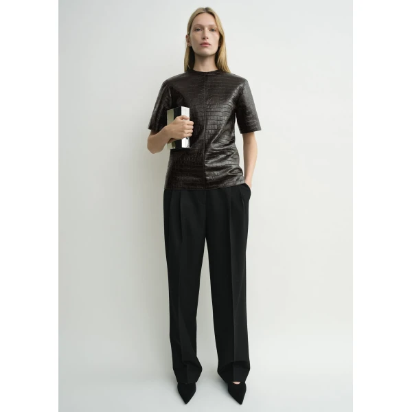 Toteme Croco-embossed tee in Dark brown Top, view 2